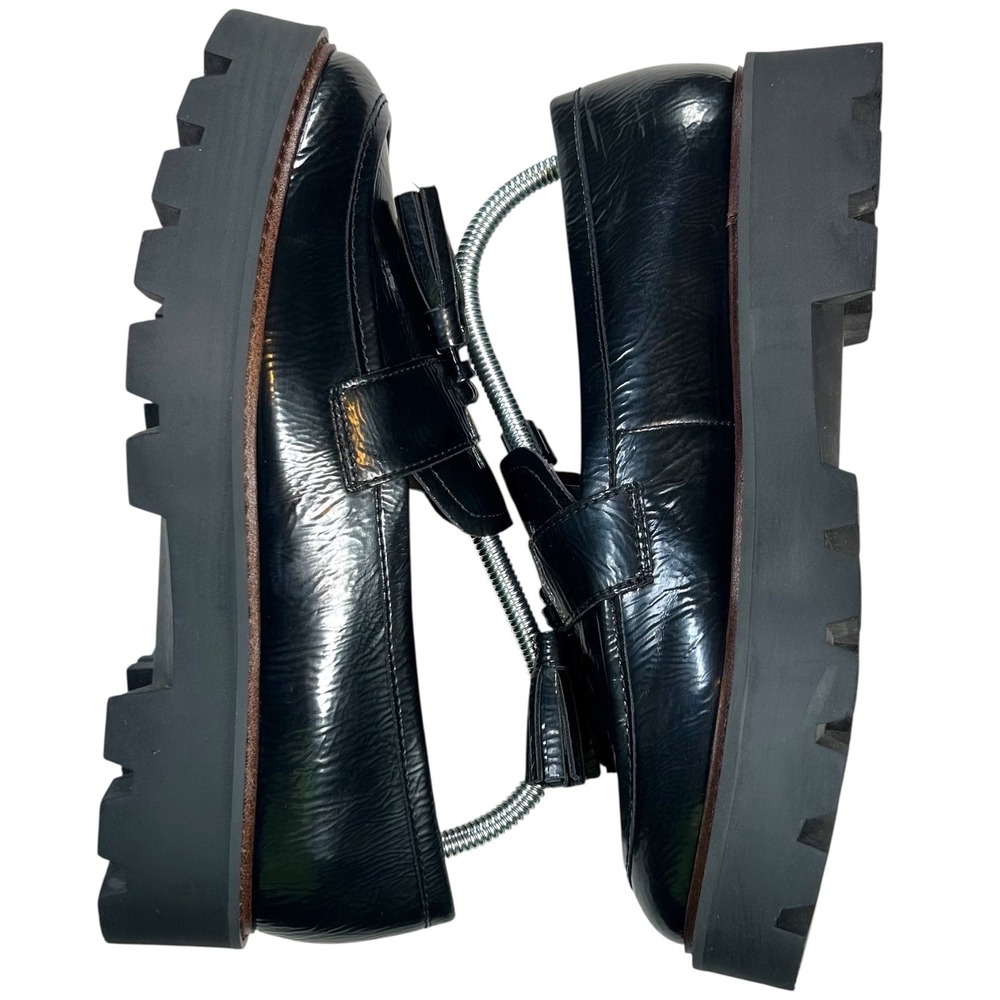 Sarto Tassel Loafers Women 9 Black Platform Lug Sole Leather - Picture 5 of 10